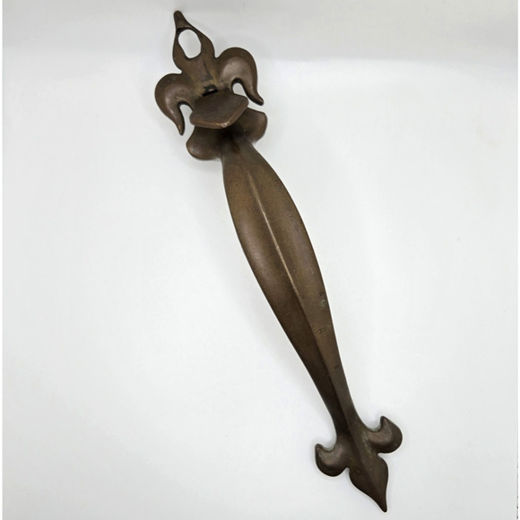 Antique Brass Door Pull Thumb Press Handle Fleur De Lis Victorian Reclaimed 11